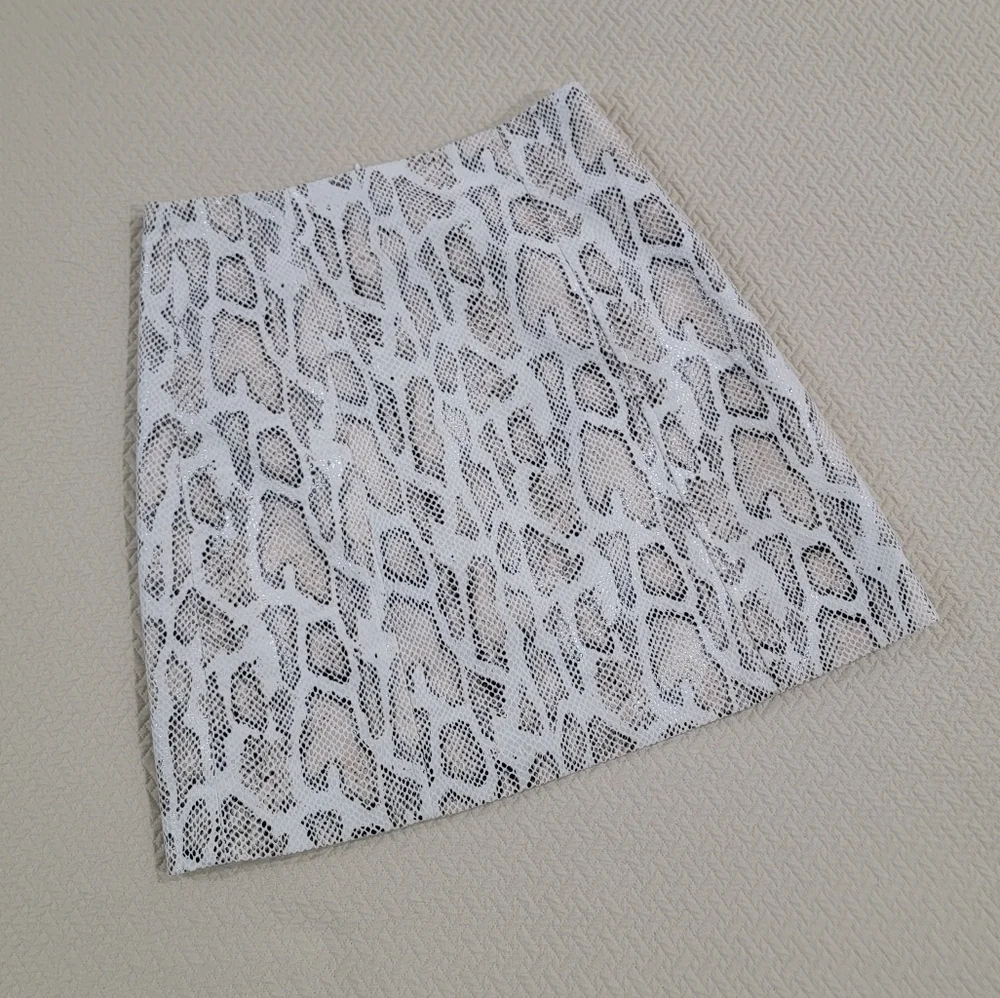 Fate Snakeskin Print Skirt ivory tan brown Size Small